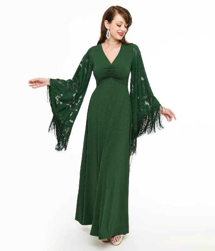 Hot Trends Save on Inspired Styles Smak Parlour 1970s Green Fringe Sleeve Maxi Dress