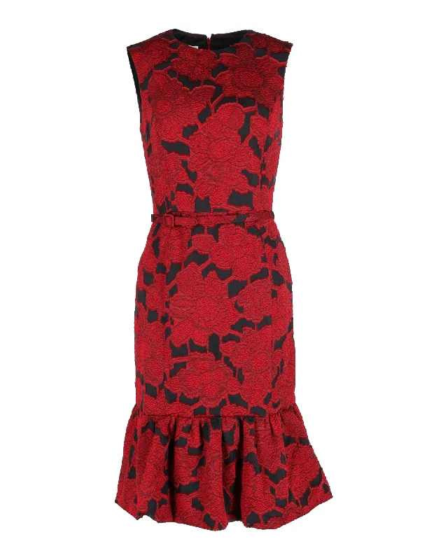 Classic Chic Deals Romantic Date - Night Ensemble Oscar De La Renta Sleeveless Dress in Red Cotton