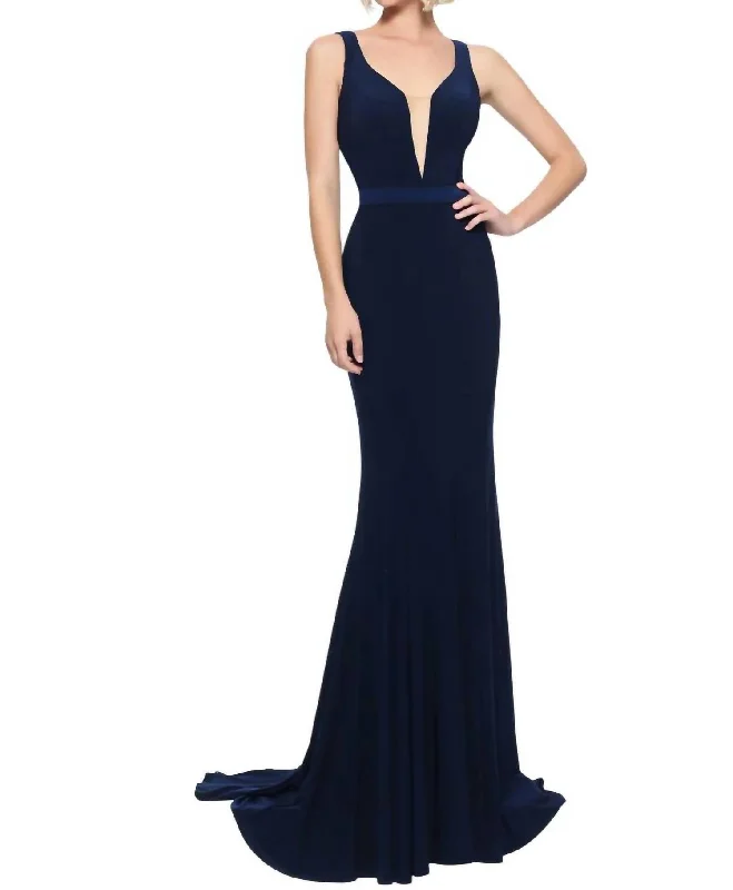 Seasonal Clearance Great Prices on Feminine Styles Mermaid Sleeveless Prom Dress In Navy