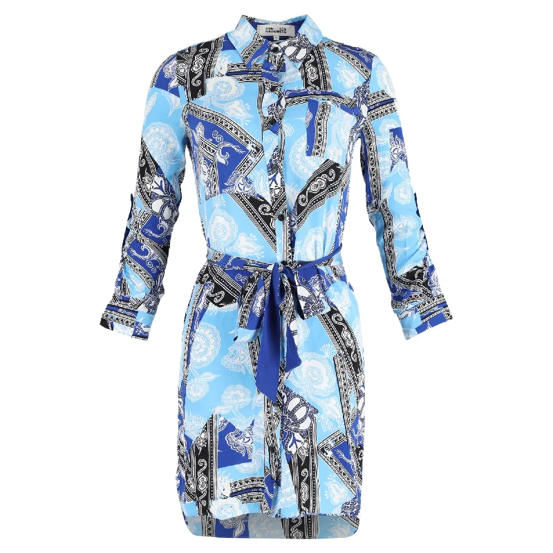 Latest Fashion Fashion-Forward Style Diane Von Furstenberg Printed Shirt Dress in Blue Silk