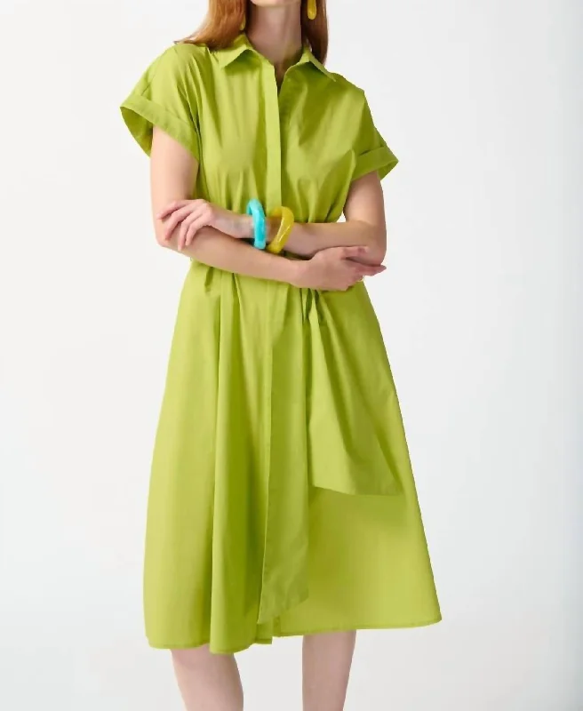 Urban Fashion Casual Weekend Relaxed Style Woven Fit And Flare Shirt Dress In Key Lime