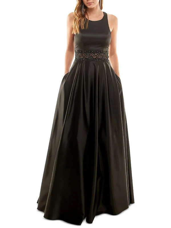 Budget-Friendly Fashion Minimalist Office - Ready Style Juniors Womens Satin Embellished Evening Dress