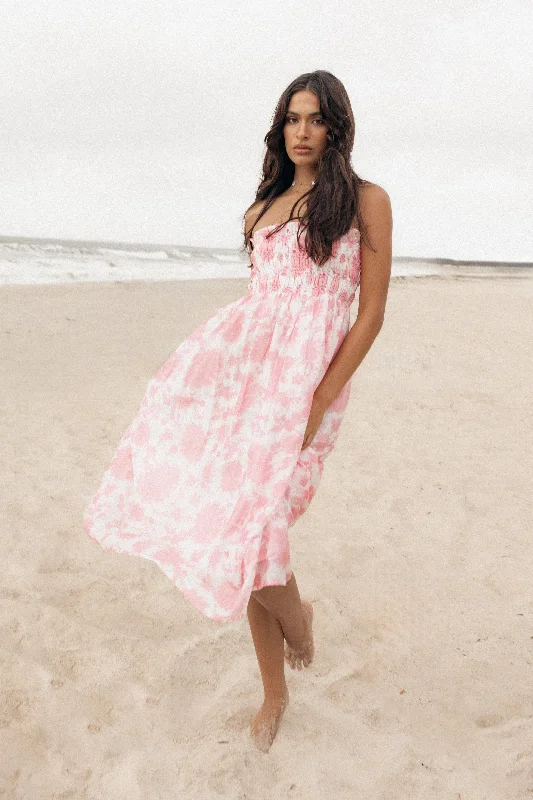 Style Without Limits Feminine Soft - Hued Styles Carter Strapless Midi Dress - Pink Floral