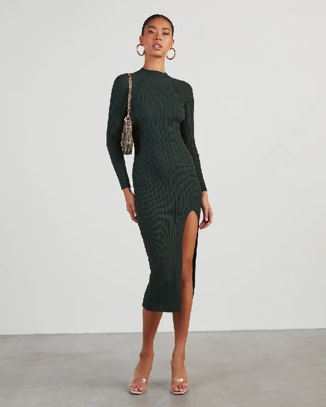 Hot Sale Vintage Elegance Thankful Soul Ribbed Mock Neck Midi Dress