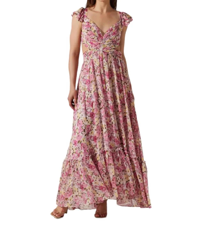 Fashion Deal Rustic Countryside Charm Look Primrose Dress In Pink Floral