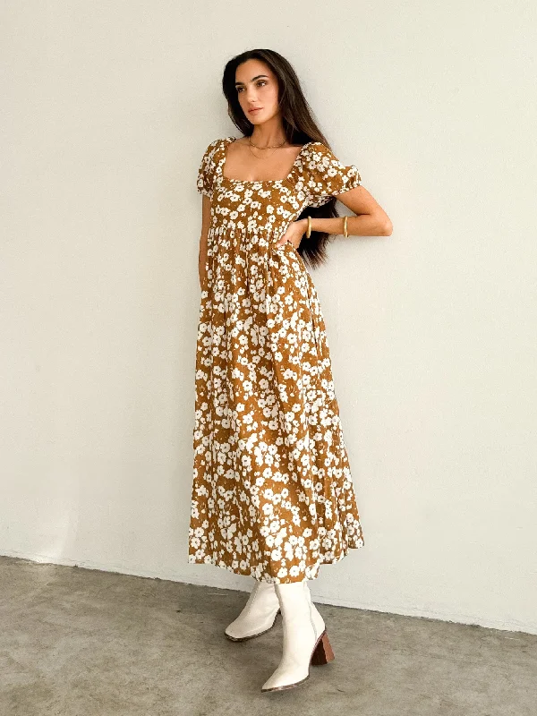 Limited Edition Dreamy Aesthetic Toffee Floral Midi Dress