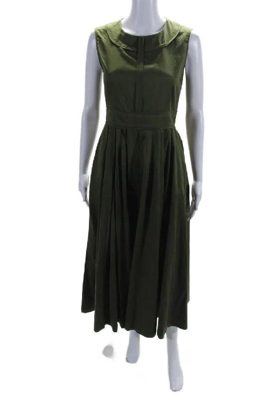 Avant-Garde Style Promotions Classic Charm S Max Mara Womens Back Zip Sleeveless Scoop Neck Long Dress Green