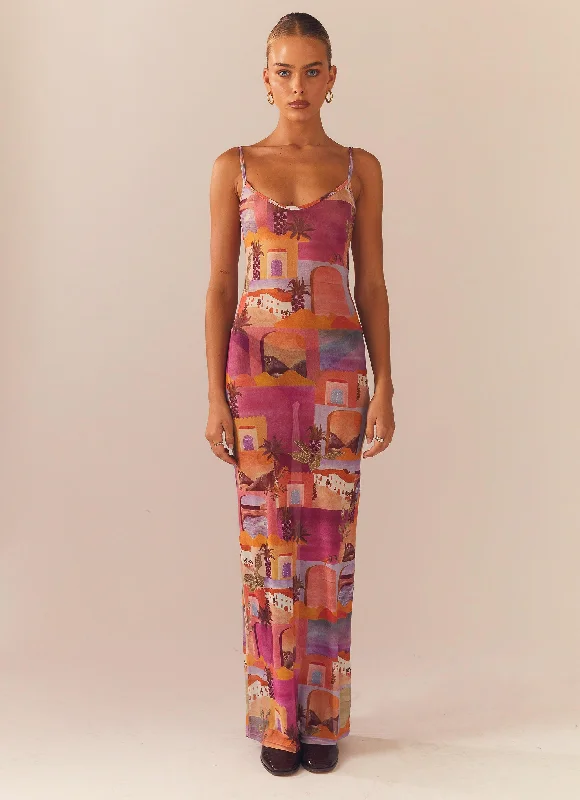 Style Redefined Feminine Charm Dreams of the Desert Maxi Dress - Sunset Building