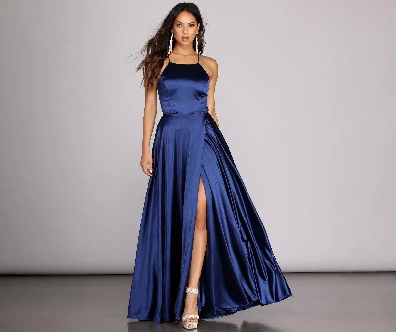 Exclusive Sale Coastal Beach - Inspired Style Gabrielle Formal High Slit Satin Dress