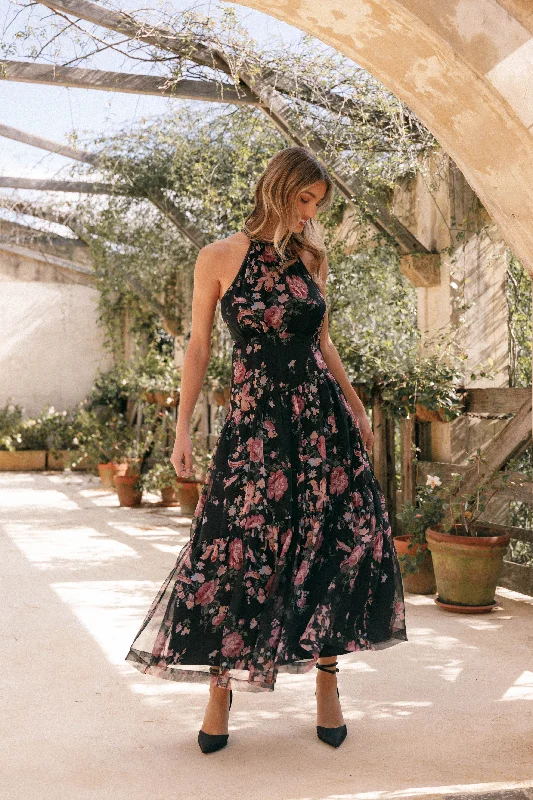 Edgy Fashion Deals Tropical Island - Inspired Attire Eden Maxi Dress - Black Floral