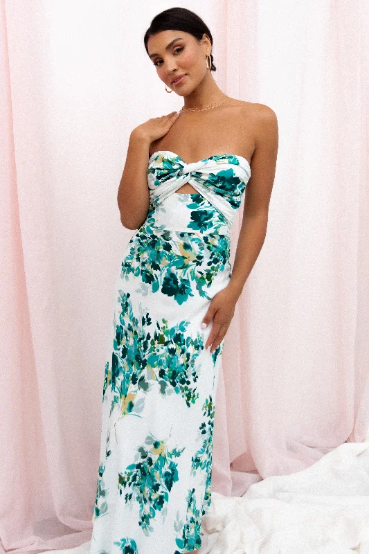 Limited Time Flash Sale End - of - Month Blowout Teagan Strapless Midi Dress - Green Floral