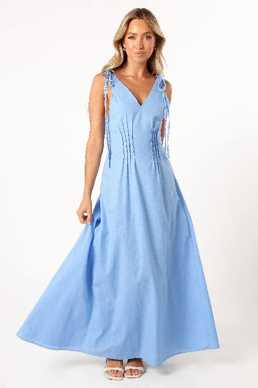 Limited Time Special Offer Save on Classic Elegant Styles Lainey Tie Maxi Dress - Blue