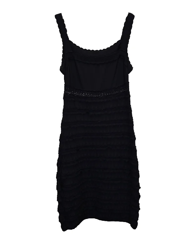 Summer Deals Vintage Elegance Alaïa Ruffled Bodycon Dress in Black Viscose