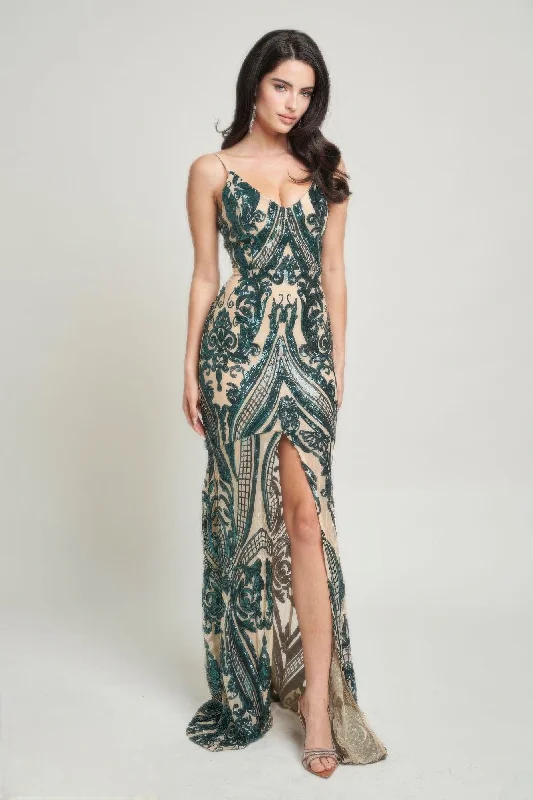 Season Offer Soft Textures Hot Girl Art Deco Sequined Maxi Dress In Hunter Green