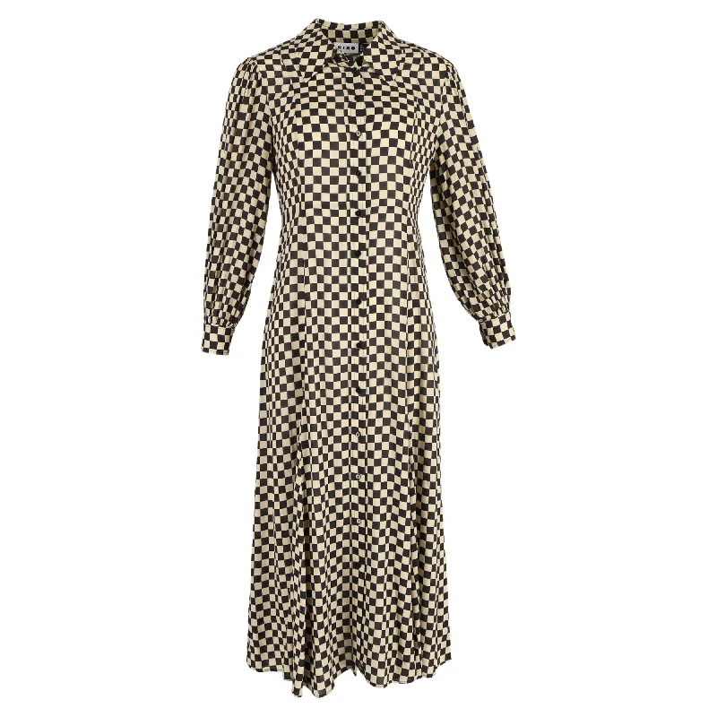 Limited Time Deal Dreamy Aesthetic Rixo Maddison Checked Midi Shirt Dress in Multicolor Viscose