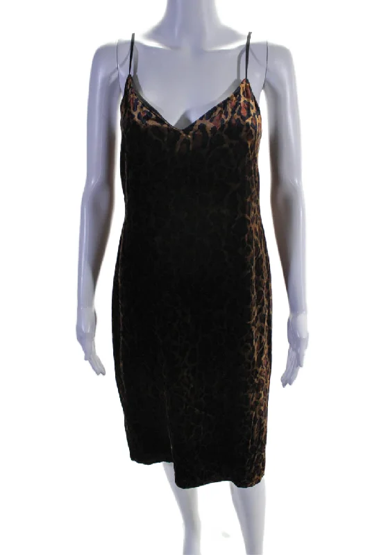 Relaxed Style Lighten Up with Nordic Styles L'Agence Womens Animal Print V-Neck Sleeveless Zip Up Slip Dress Brown