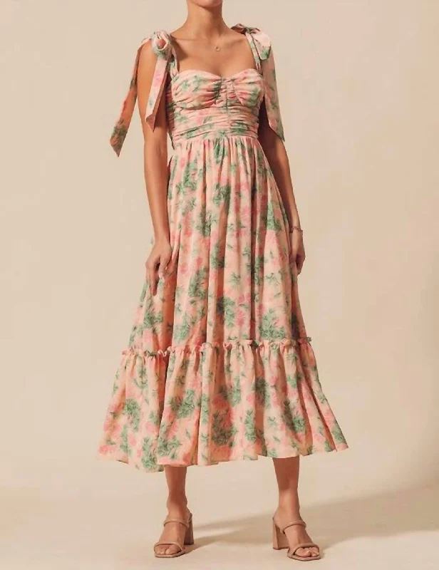 Trendy Styles Final Clearance Flowy Floral Dress In Blush Apricot