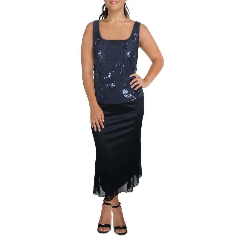 Ride The Style Wave Everyday Glamour Plus Womens Sequined Sleeveless Cocktail Dress