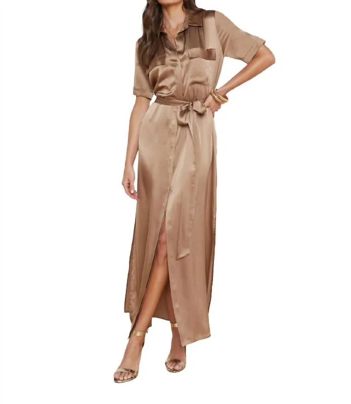 Huge Discounts This Week Chic Urban Fashion Look Klement Silk Shirt Dress In Dark Cappuccino