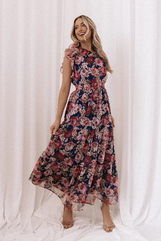 Get The Latest Trends Flash Sale Layley One Shoulder Maxi Dress - Navy Floral