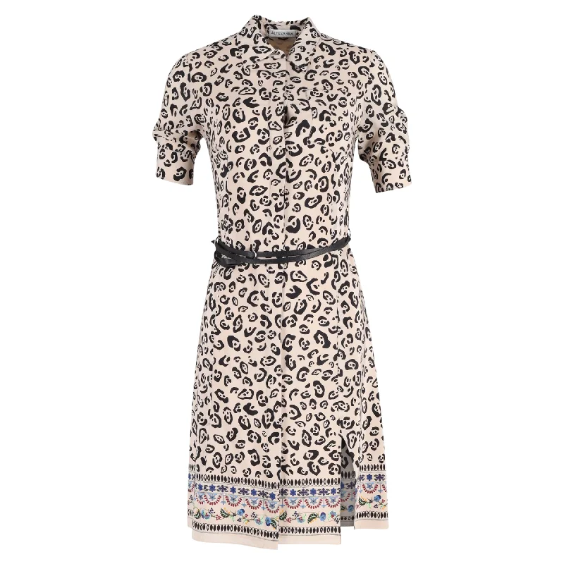 Exclusive Discount Elegant Details Altuzarra Animal Print Knee-Length Belted Shirt Dress in Cream Silk