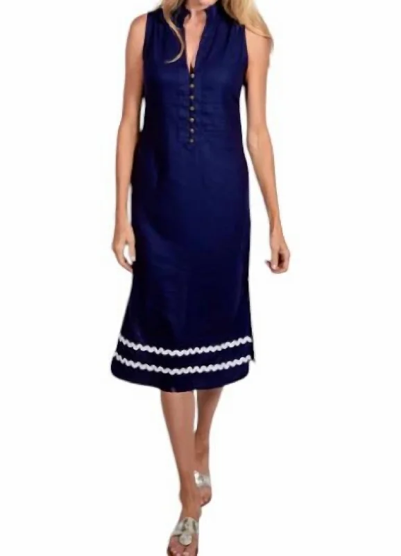 Explore What'S New Feminine Soft - Hued Styles Sleeveless Button Midi Tunic Dress In Navy