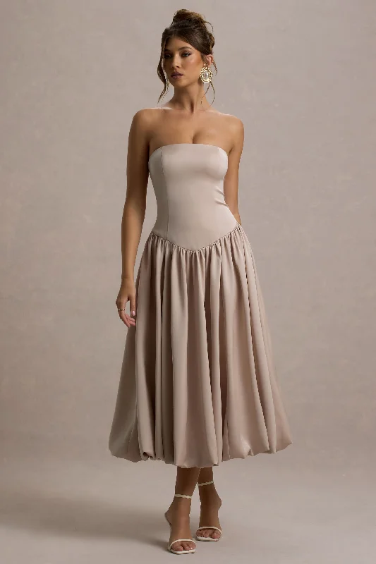 Playful Fashion Offers Buy More, Save More Keyton | Champagne Satin Bandeau Midi Dress