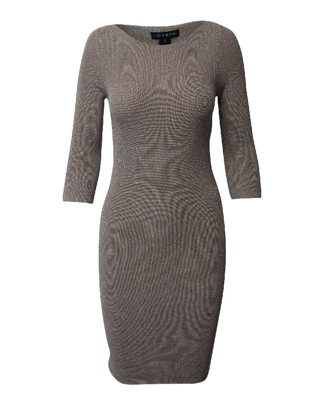 Fashion Forward Feminine Charm Joseph Metallic Knitted Bodycon Dress in Grey Silk