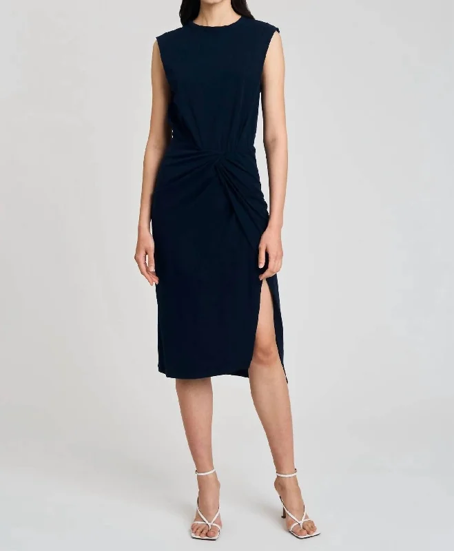 Daring Fashion Promotions Effortless Sophistication Landry T-Shirt Dress With Twist Wrap Detail In Navy