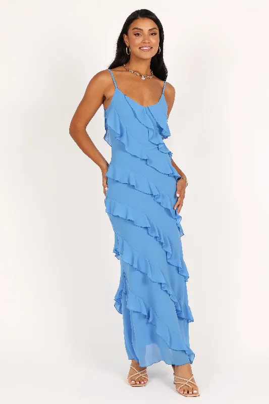 Stay Ahead In Style Nordic Minimalist Home Look Ciao Ruffles Maxi Dress - Blue