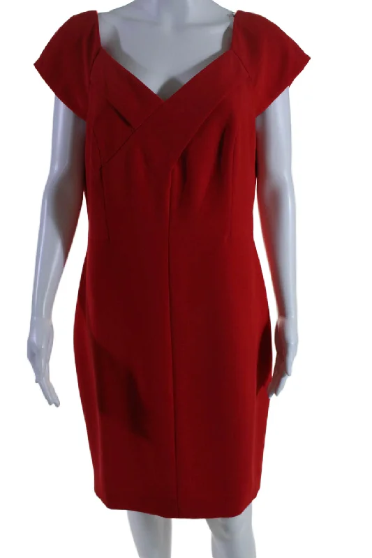 Chic Trend Collection Vintage Elegance Badgley Mischka Womens Sleeveless V Neck Back Zipped Closure Dress Red