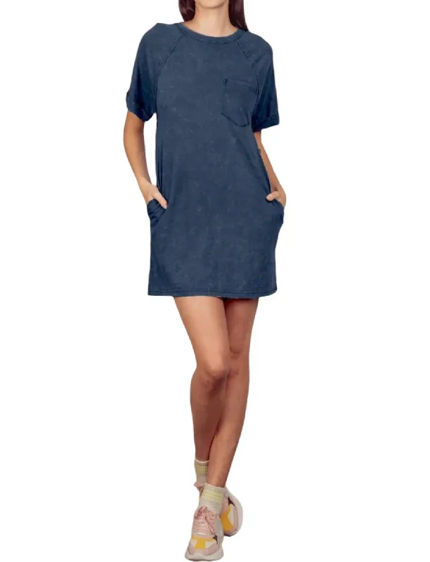 End Of Season Sale Feminine Charm Trailblazer Oversize Mineral Wash T-Shirt Dress In Denim Wash Color