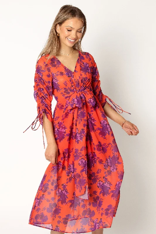 Find Your Unique Flair Buy More, Save More Hallie Midi Floral Dress - Red Wine