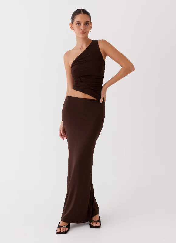 Trendy Looks On Sale Buy More, Save More Seranella One Shoulder Maxi Dress - Chocolate