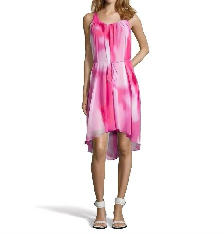 Hot Styles Grab Romantic Date - Night Styles Now Women Jane Chiffon Belted Sleeveless High-Low Hem Layered Dress In Pink