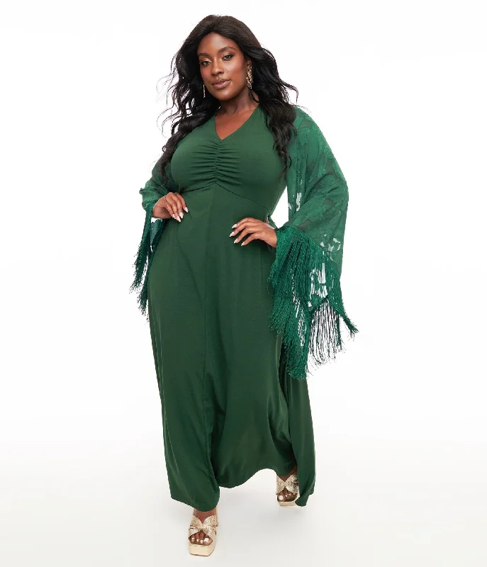 Athleisure Style Sale Graceful Movement Smak Parlour Plus Size 1970s Green Fringe Sleeve Maxi Dress