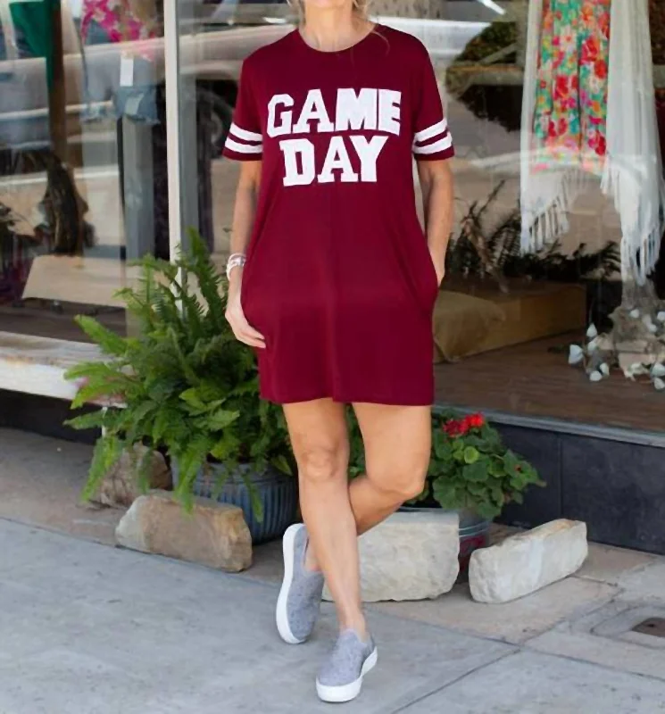 Classic Chic Deals Lightweight Fabric Game Day Sequin Tee Shirt Dress In Maroon