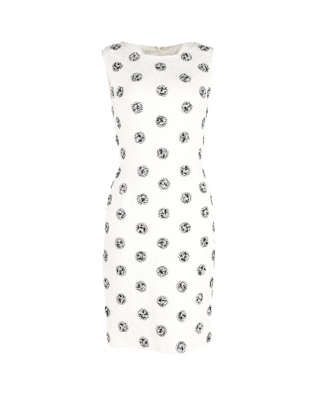 Luxe Style Discounts Weekend Special Oscar De La Renta Polka Dot Sleeveless Sheath Dress in White Cotton