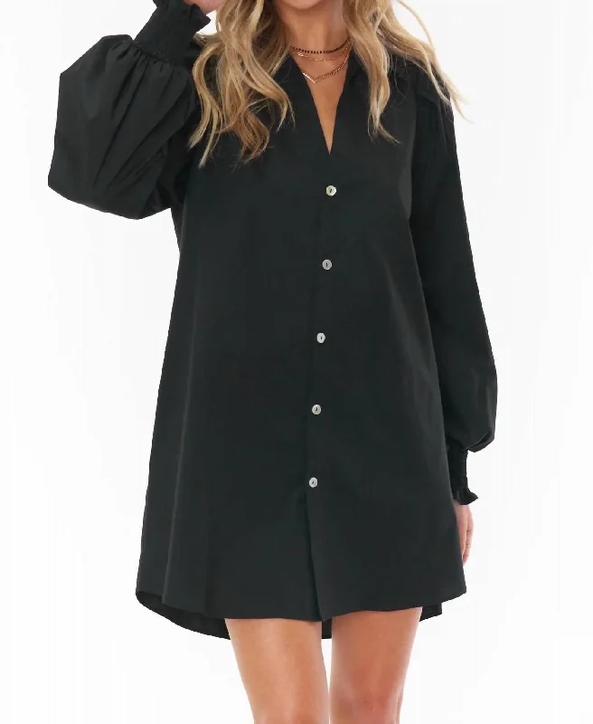 Contemporary Fashion Sale Graceful Drape Allure Shirt Dress In Black Poplin