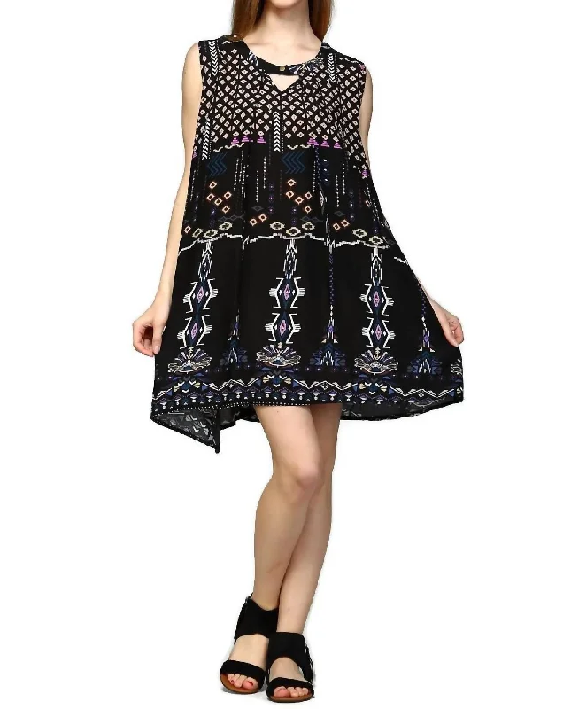 Huge Discounts This Week Beat the Heat in Tropical Styles Sleeveless Keyhole Dress In Black