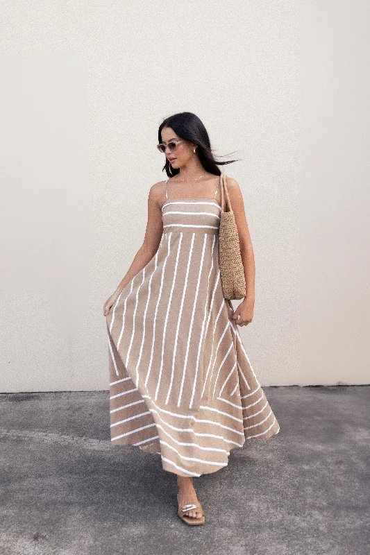 Sale Event, Prices Rock Vintage Elegance Brea Maxi Dress - Tan Stripe