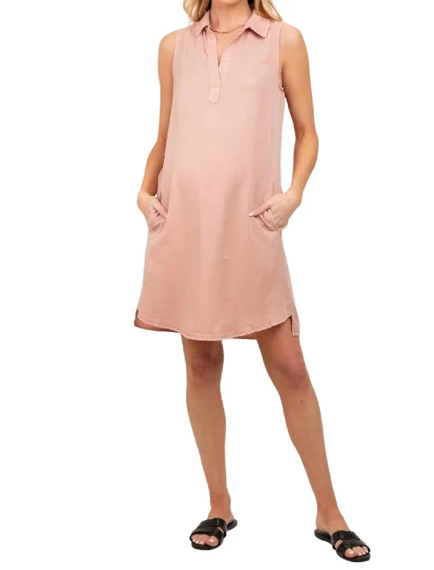 End-Of-Season Clearance Father's Day Deals Tencel Sleeveless Shirt Dress In Dusty Peach