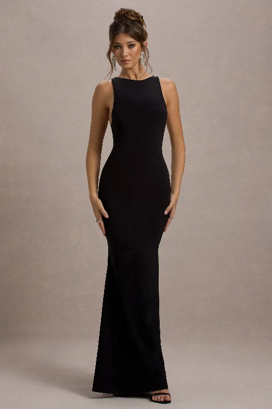 Smart Casual Deals Elegant Contour Odelle | Black Boat-Neck Racer-Back Maxi Dress