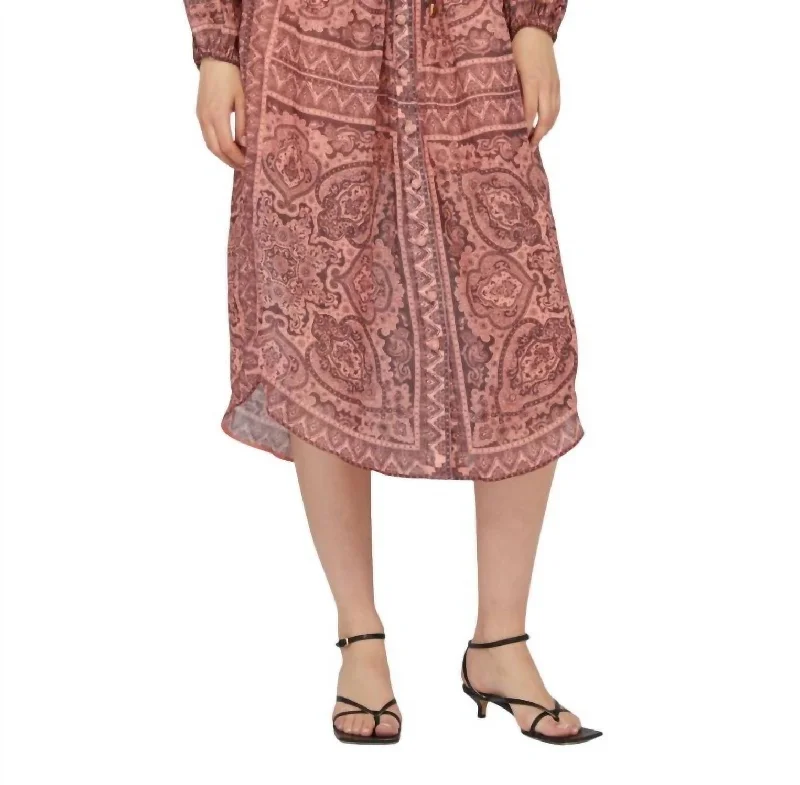 Trend Forward Threads Today Only Ottie Long Sleeve Shirt Dress In Coral Paisley