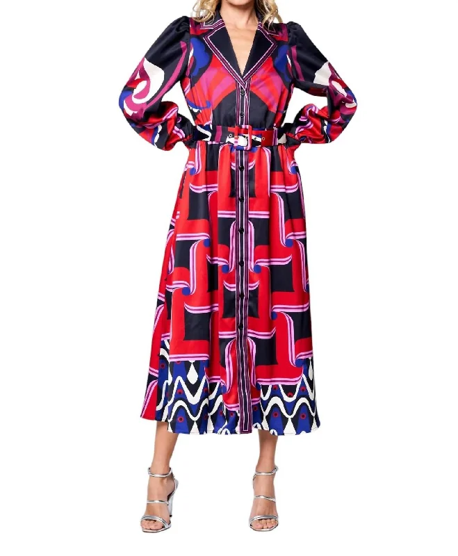 Unbeatable Prices Elegant Details Jessenia Shirt Dress In Red Multi