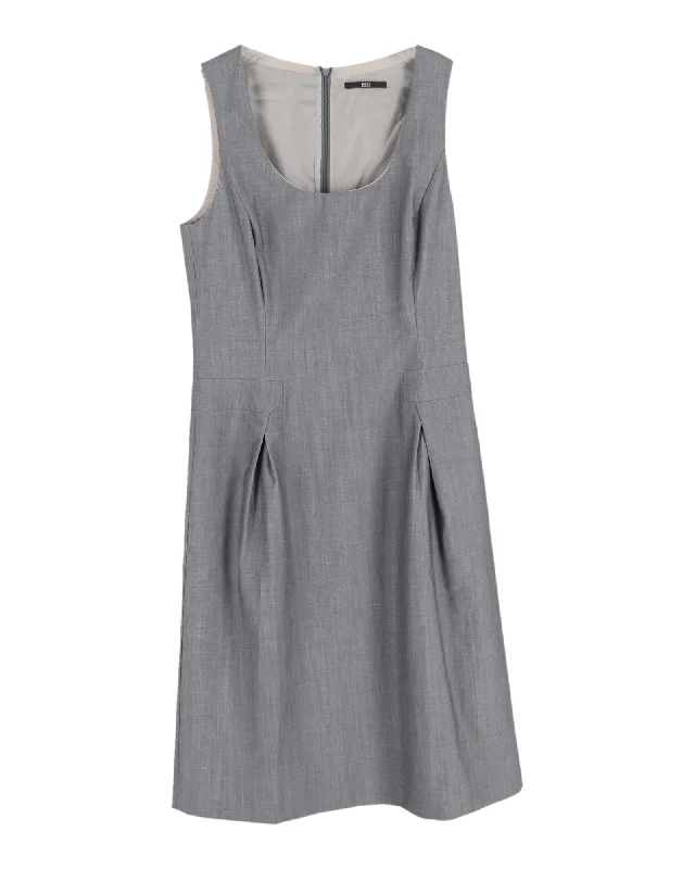 Laid-Back Fashion Offers Y2K Nostalgic Fashion Look Hugo Boss Sleeveless Shift Dress in Grey Wool