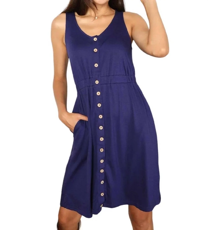 Exclusive Discount Casual Weekend Relaxed Style Empire Elegance Sleeveless Dress In Navy