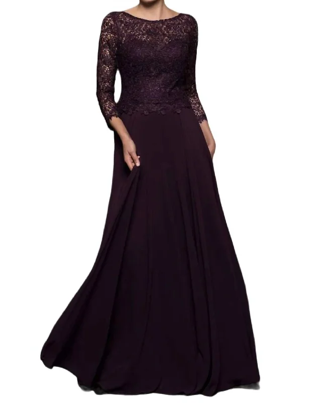 Special Offer Chic Urban Fashion Look Embroidered 3/4 Sleeve Top Gown In Eggplant