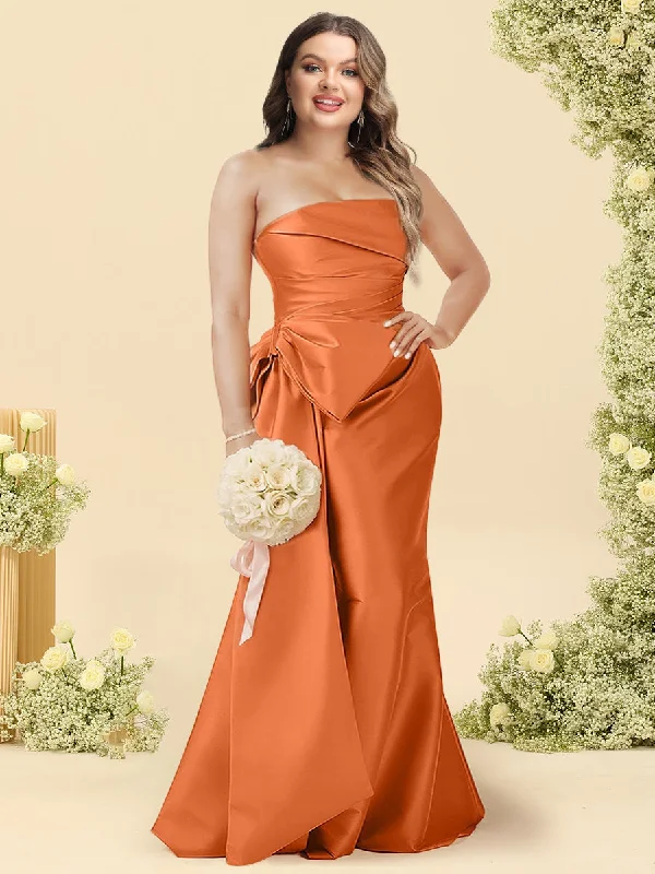 Fresh Fashion Discounts Polished Finish A-Line/Princess Off-the-Shoulder Floor-Length Plus Size Bridesmaid Dresses With Bowknot Sash