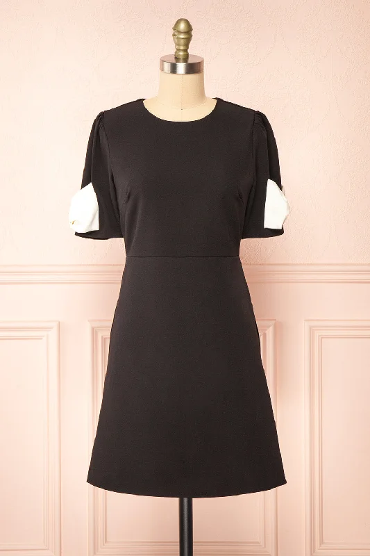 Ends Soon Winter Warm - Up Sale Rosette | Short Black Dress w/ White Bows